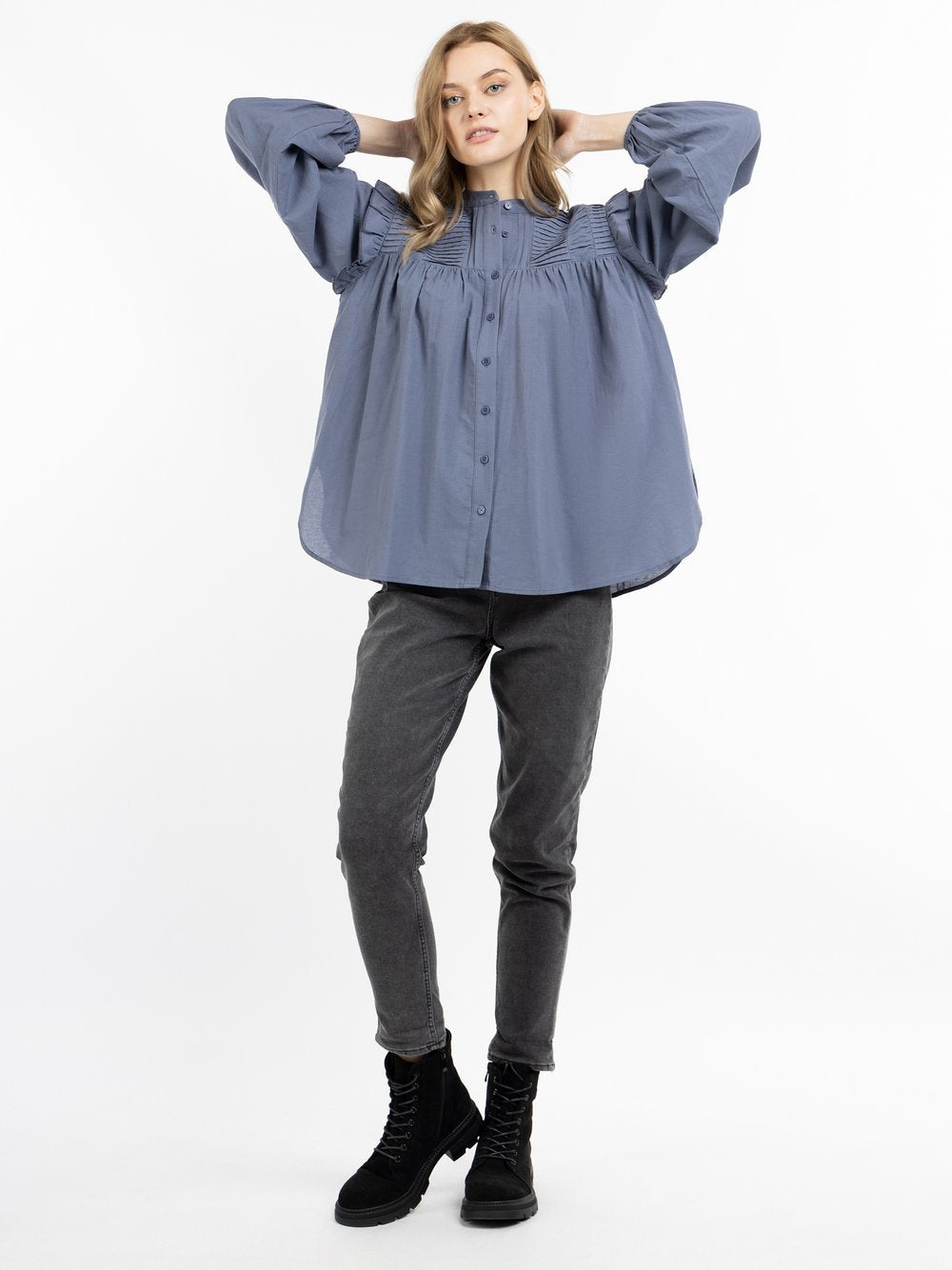 Dreimaster Langarmbluse Damen Modern Fit Baumwolle