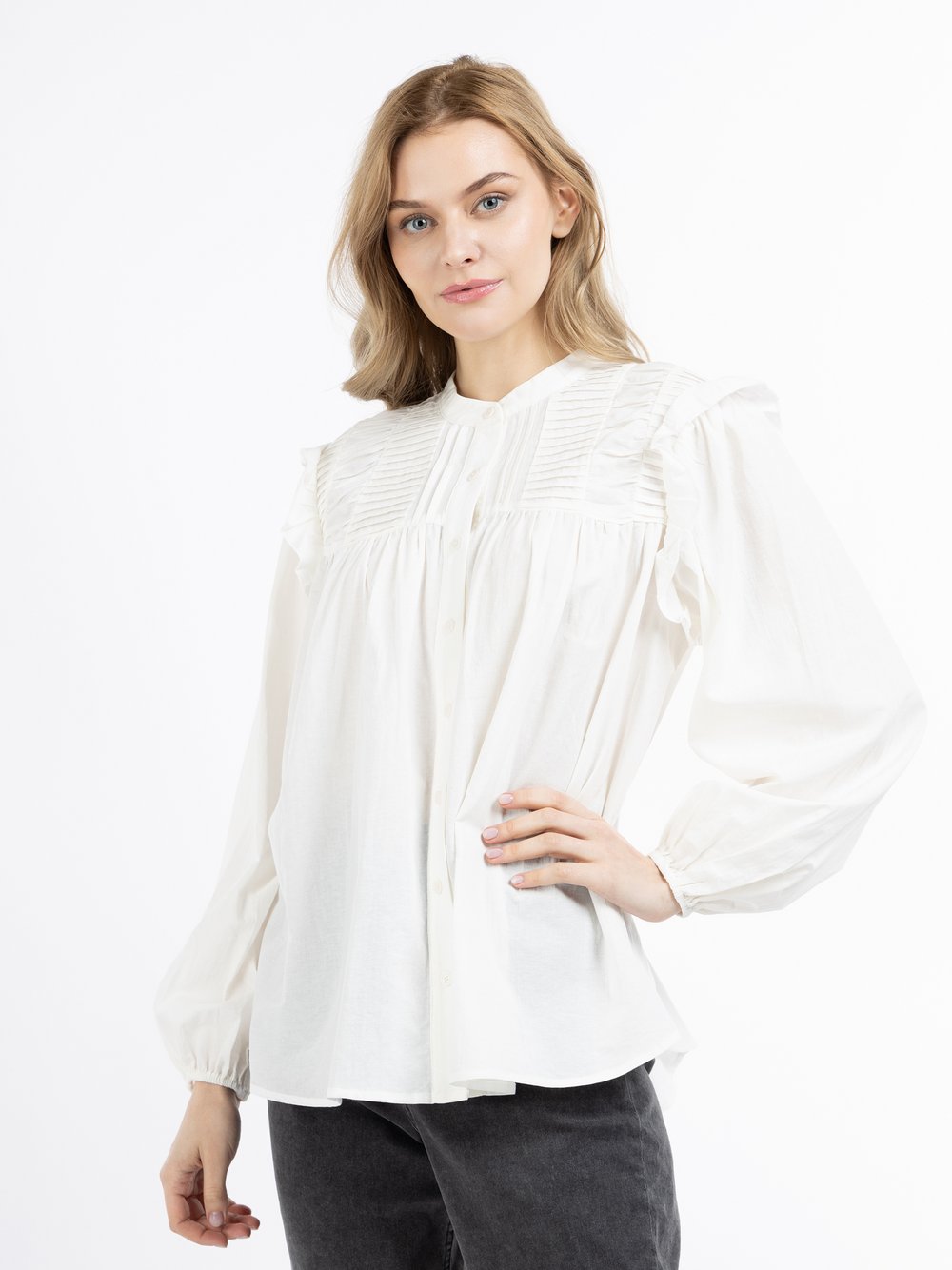 Dreimaster Langarmbluse Damen Modern Fit Baumwolle