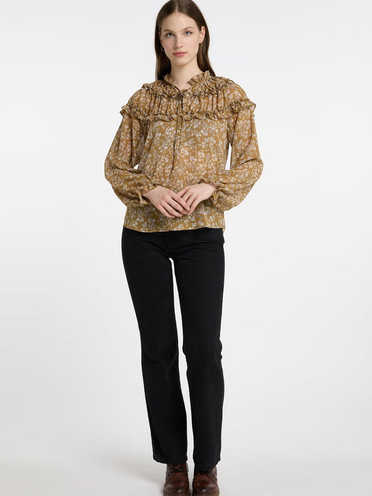 Dreimaster Rüschenbluse Damen bedruckt