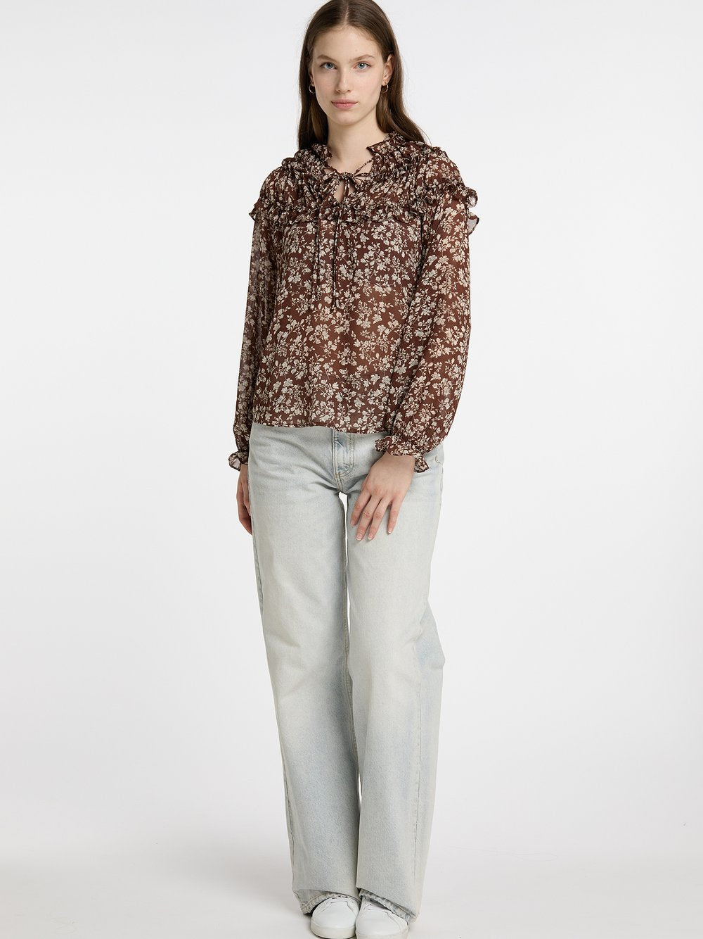 Dreimaster Rüschenbluse Damen bedruckt