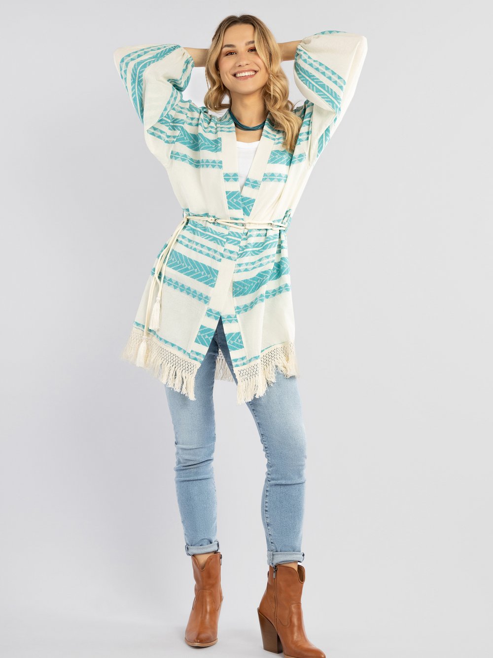 IZIA Kimono Damen Baumwolle gemustert