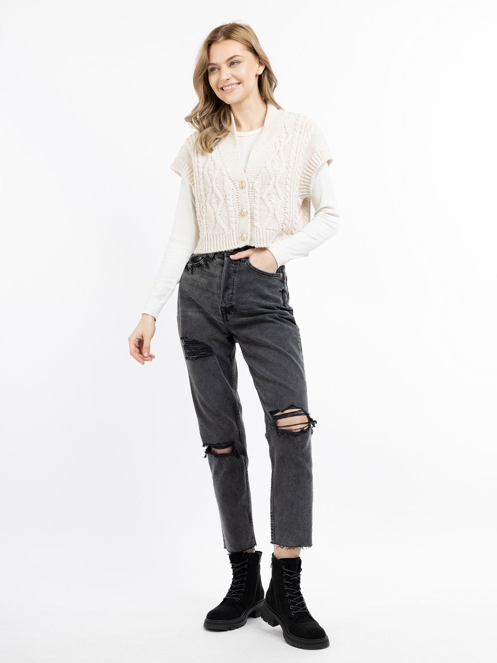 Dreimaster Strickweste Damen gemustert