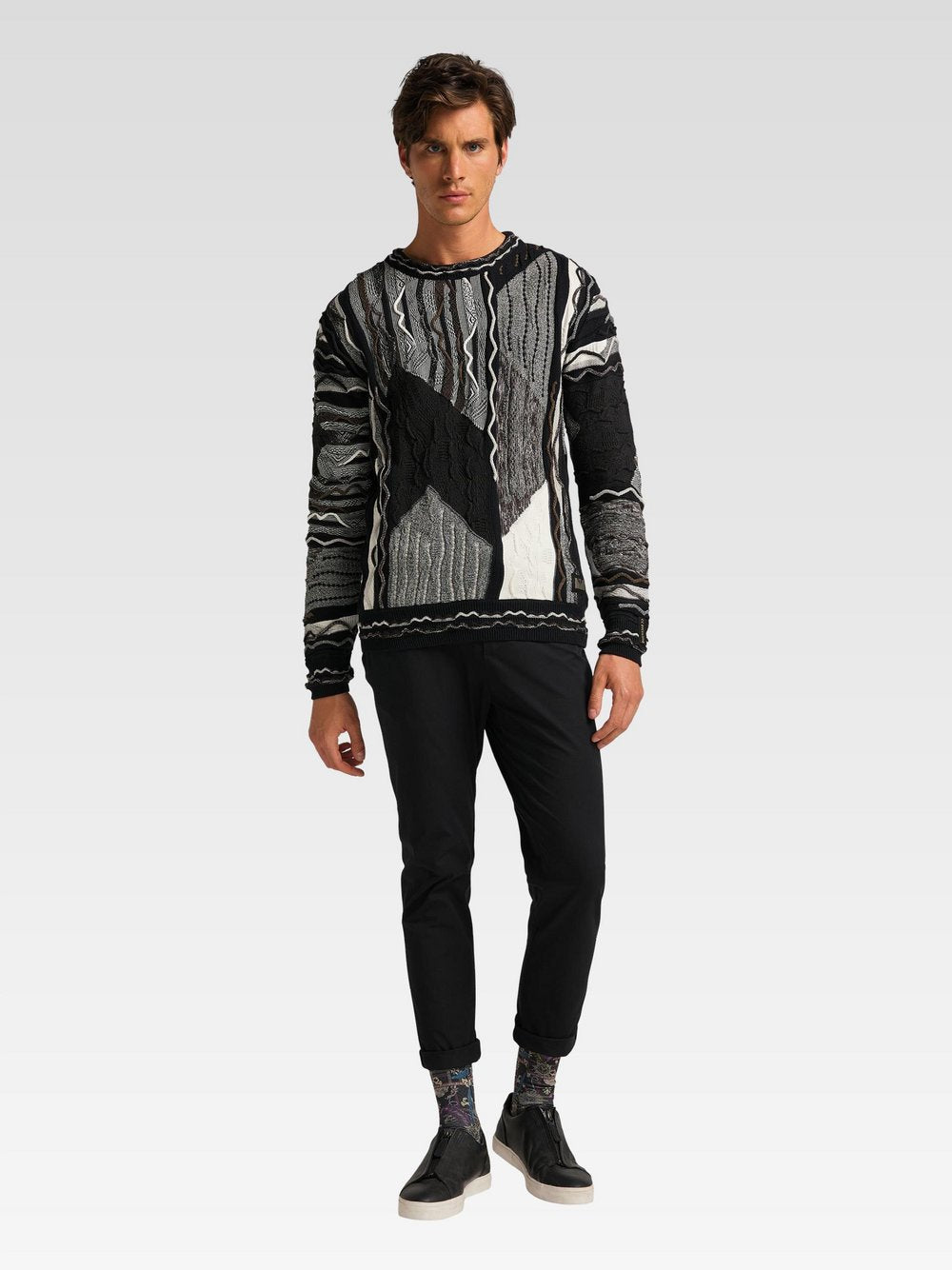 Carlo Colucci Jacquardpullover Damen Baumwolle gestreift