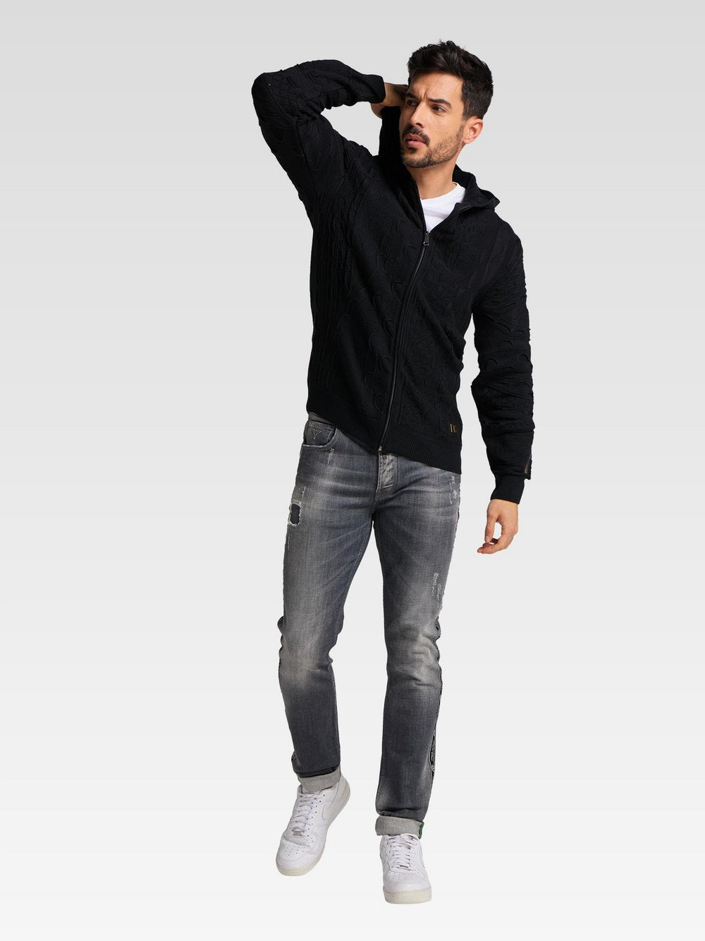 Carlo Colucci Jacquardpullover Damen Baumwolle gestreift