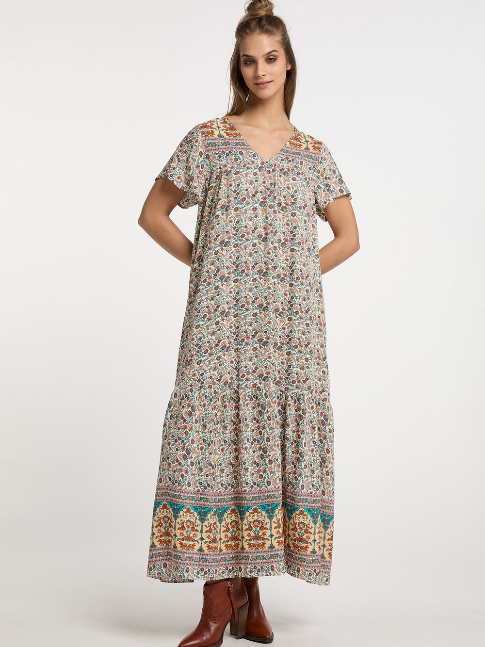 Usha Sommerkleid mit Blumenprint Damen Viskose gemustert
