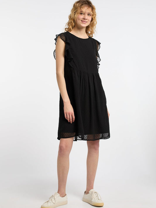 Dreimaster Midikleid mit Rüschen Damen gepunktet
