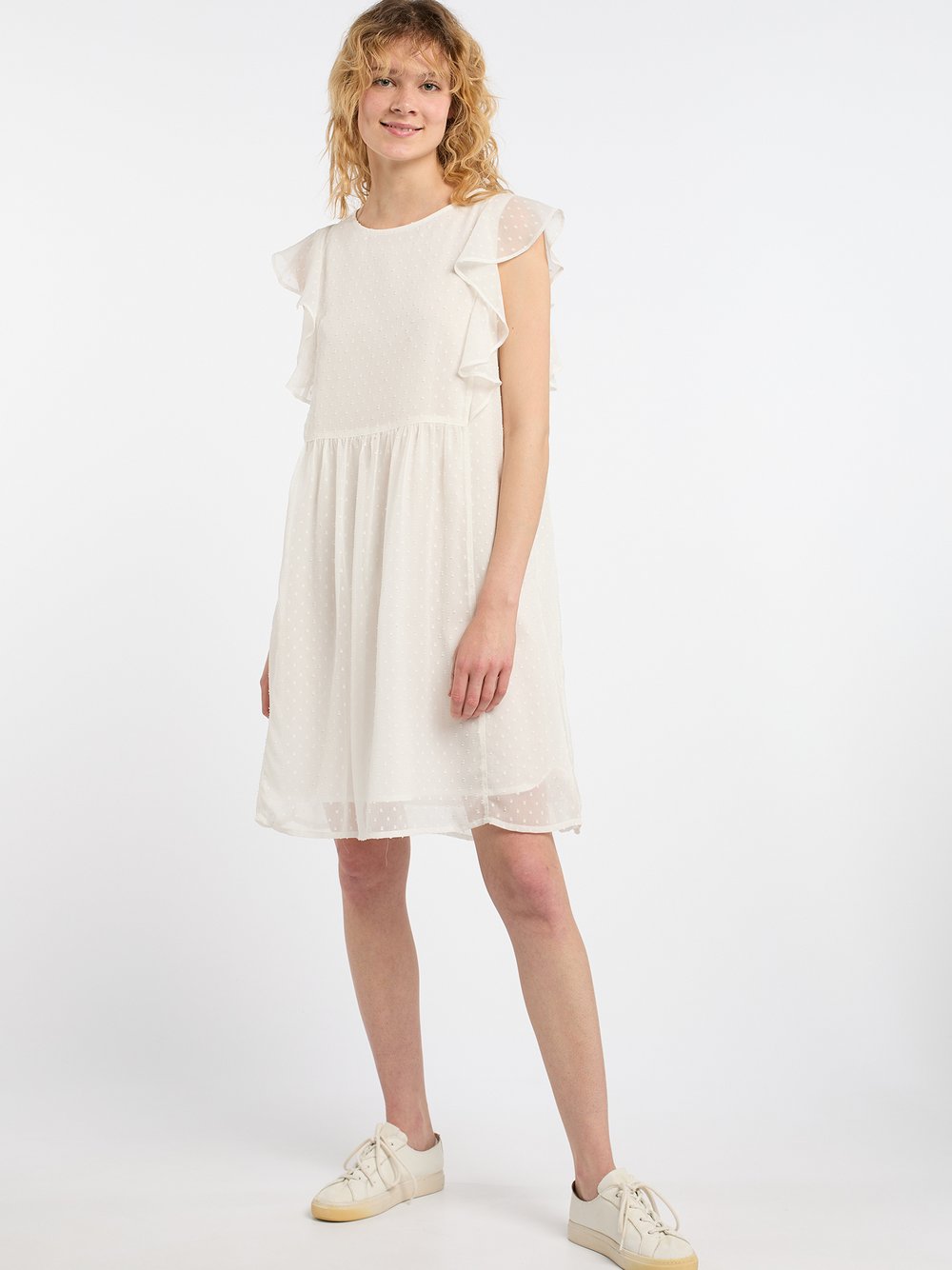 Dreimaster Midikleid mit Rüschen Damen gepunktet