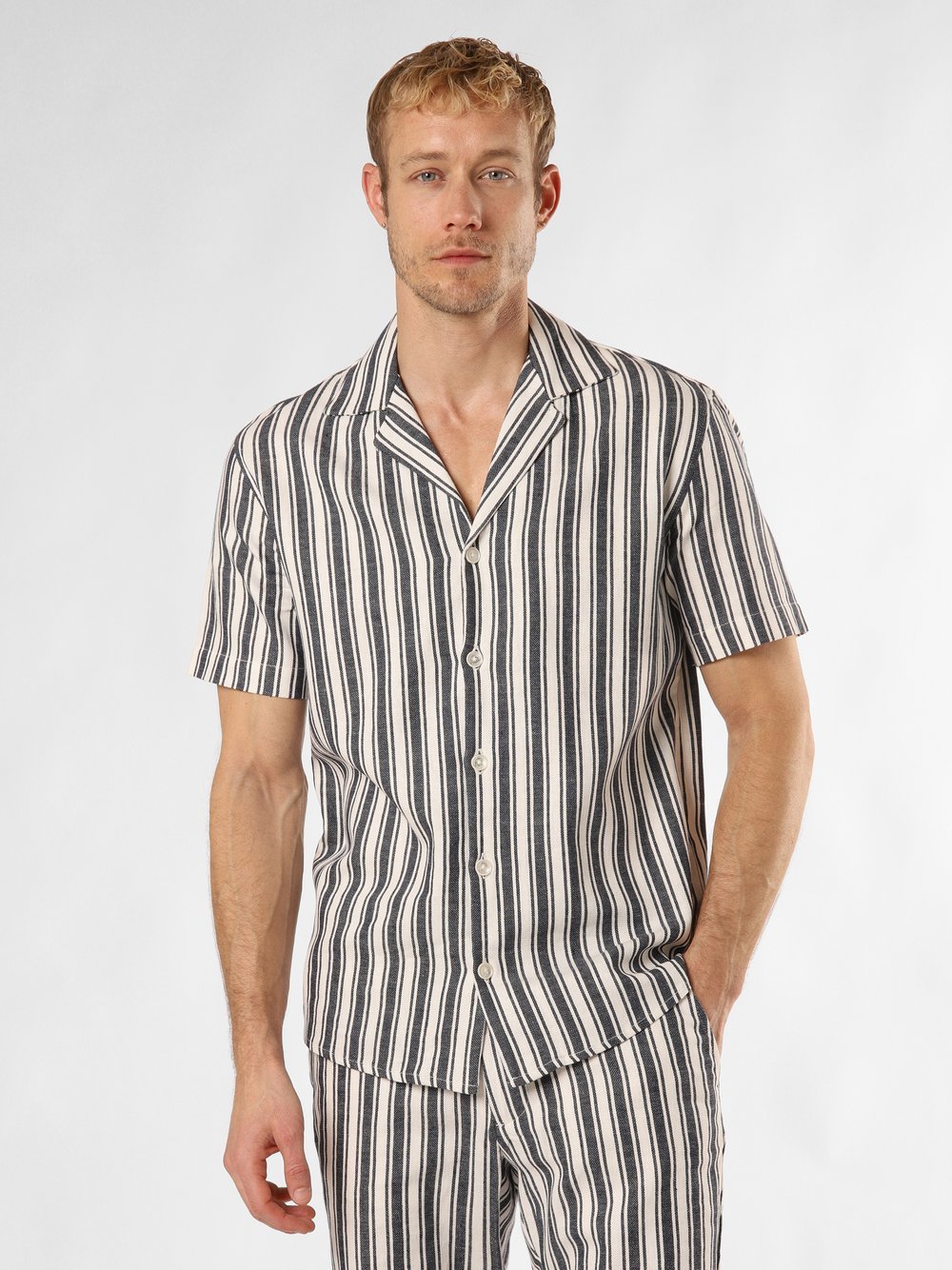 Finshley & Harding London Baukasten-Sakko mit Leinen-Anteil Herren Regular Fit gestreift