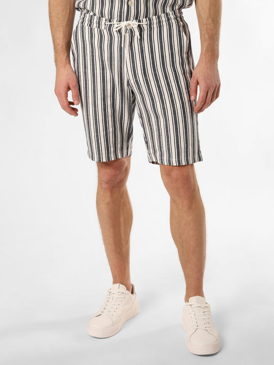 Finshley & Harding London Baukasten-Shorts mit Leinen-Anteil Herren Regular Fit gestreift