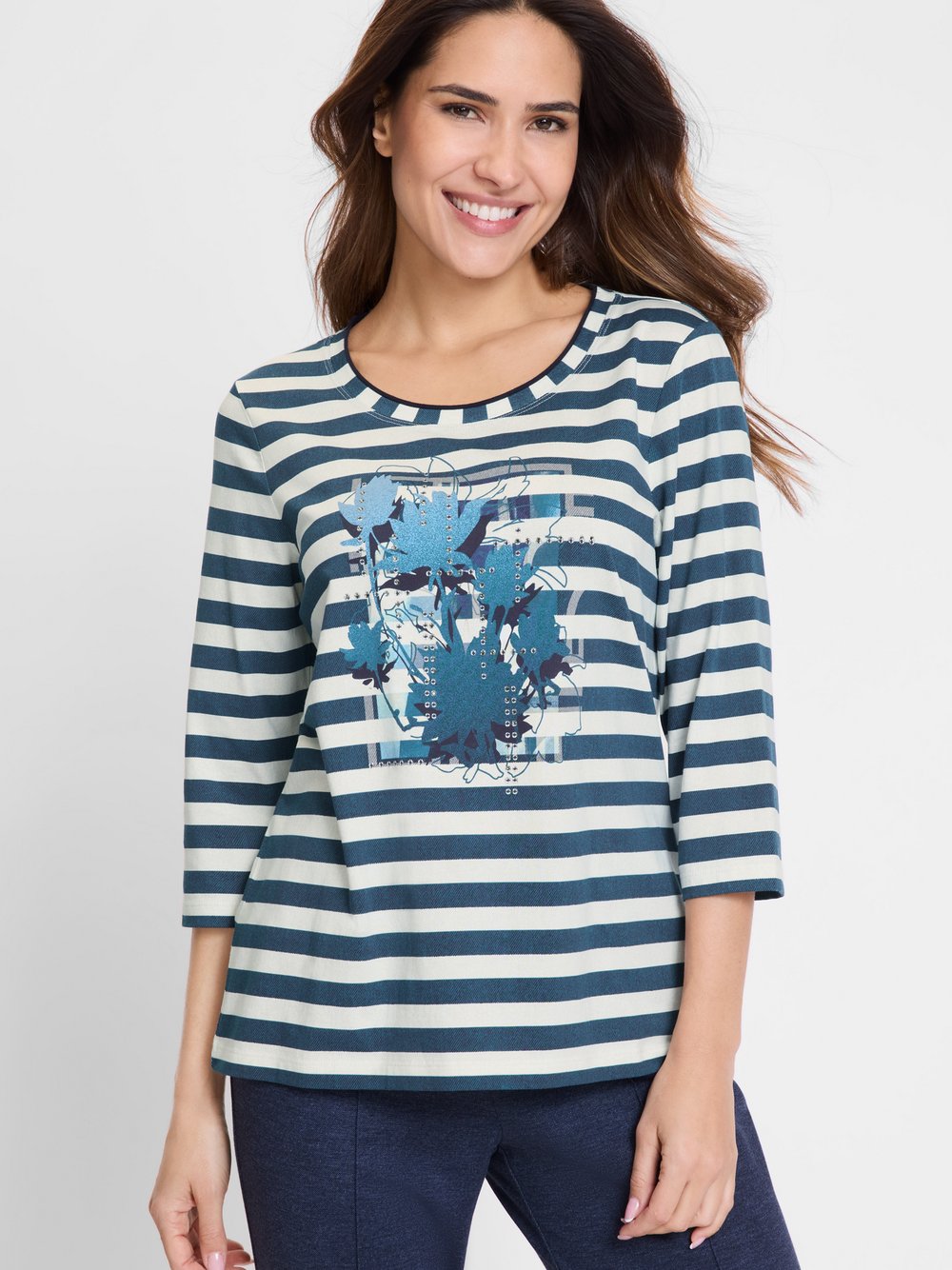 Olsen Langarmshirt Damen Baumwolle gestreift