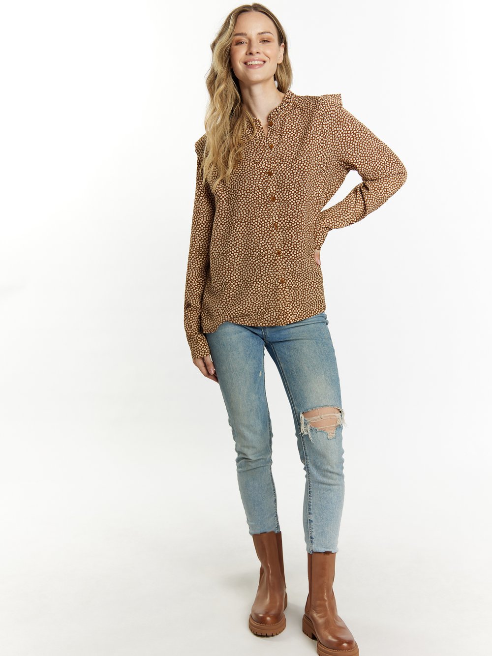 Dreimaster Langarmbluse Damen bedruckt