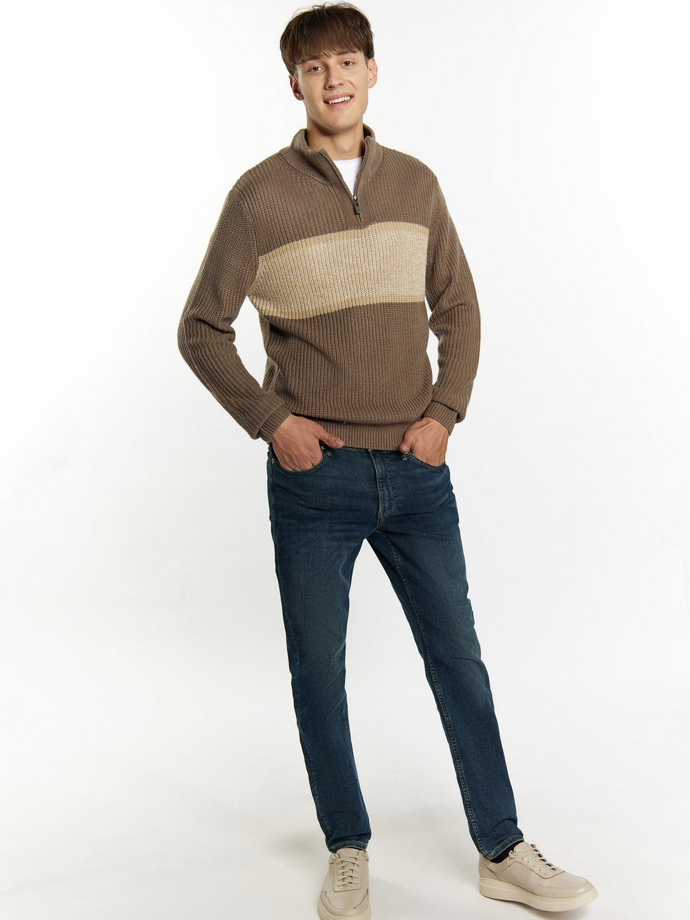 Mo Grobstrick-Pullover Herren gestreift