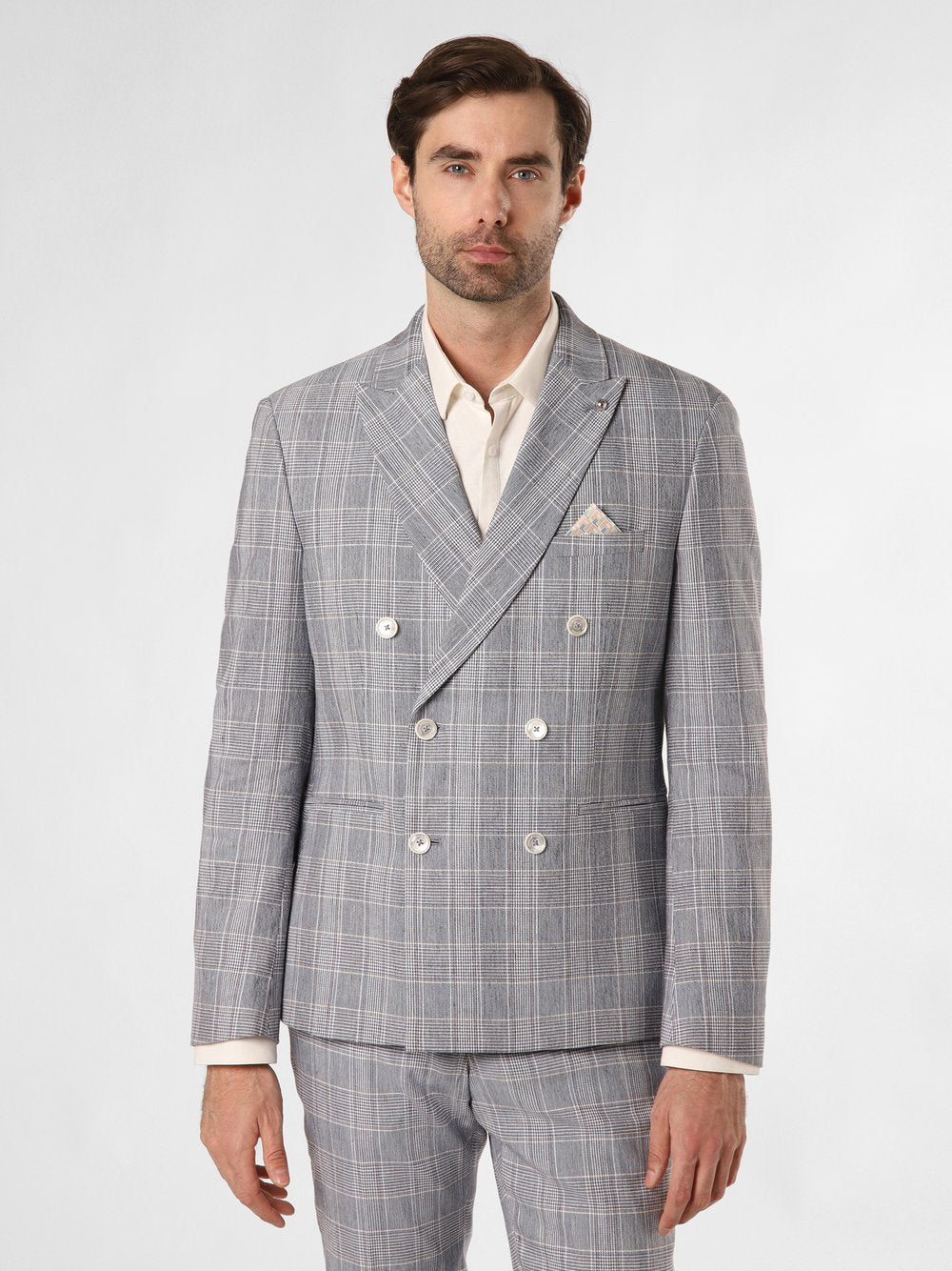 Finshley & Harding London Baukasten-Sakko mit Leinen-Anteil Herren Slim Fit Baumwolle kariert
