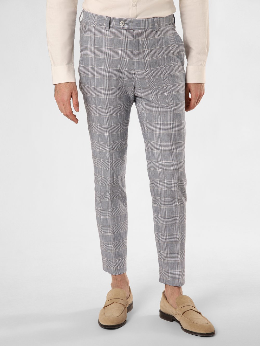 Finshley & Harding London Baukasten-Hose mit Leinen-Anteil Herren Slim Fit Baumwolle kariert