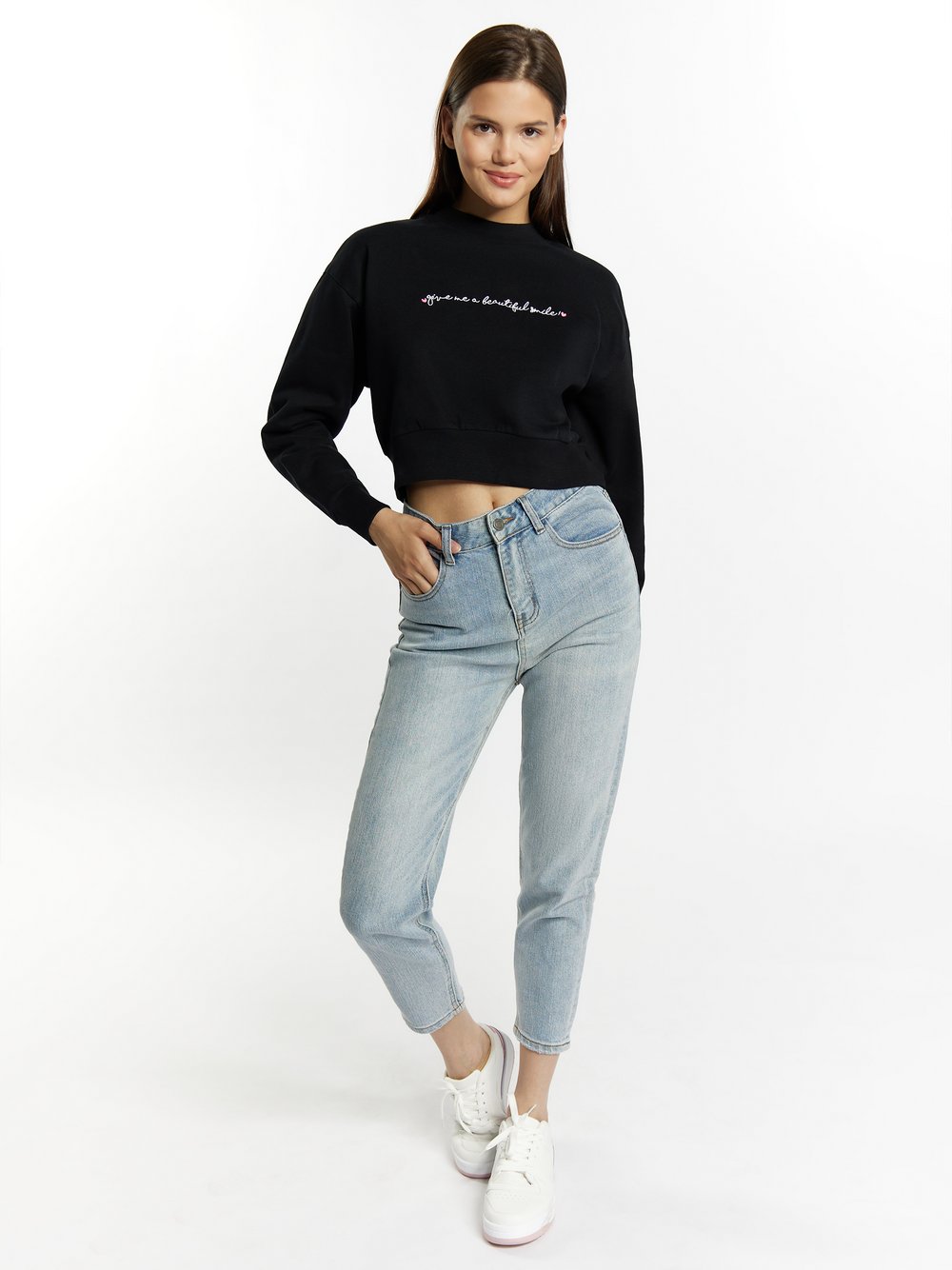 MyMo Sweatshirt kurz Damen Baumwolle bedruckt