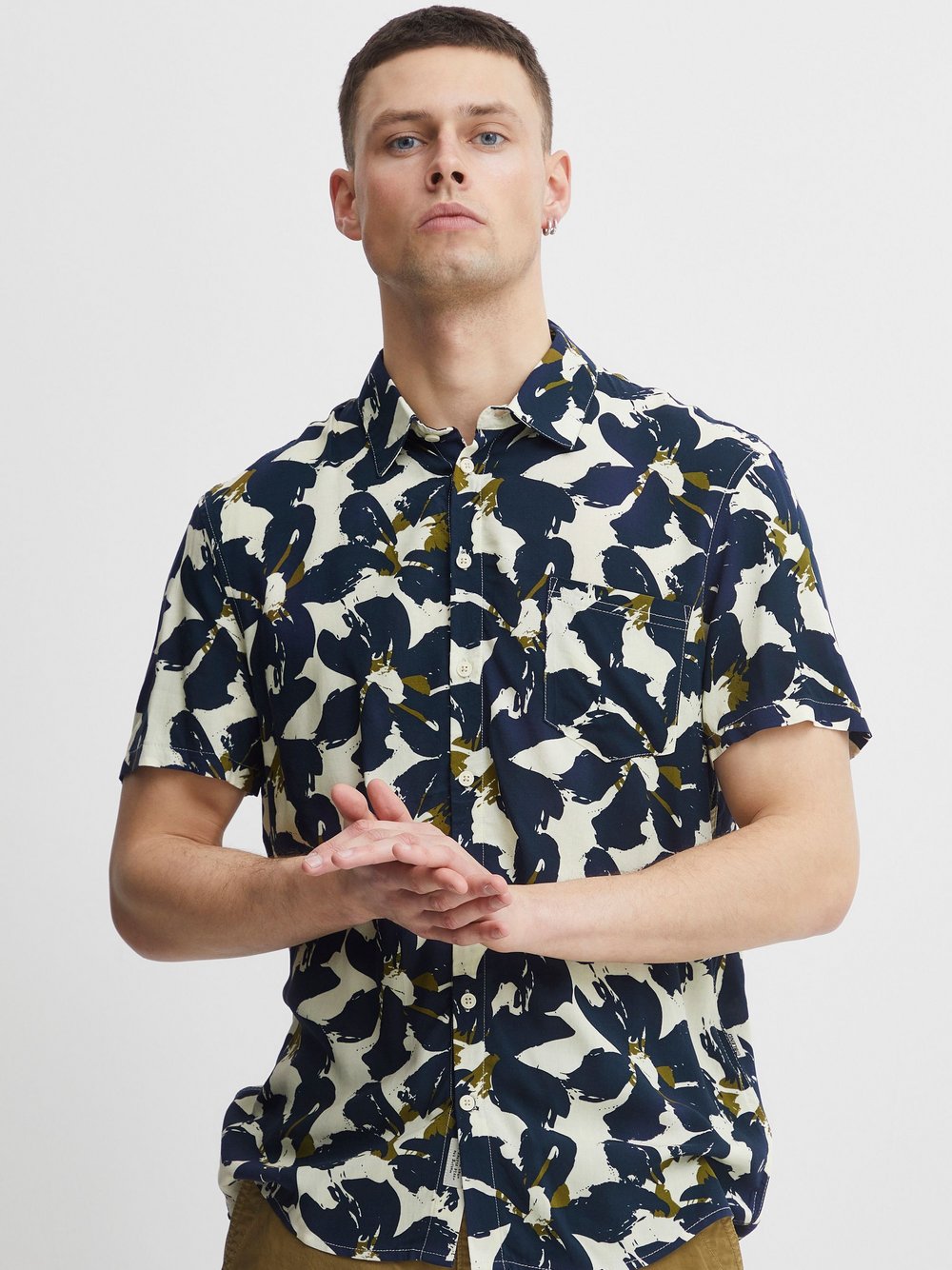 BLEND Kurzarmhemd Herren Regular Fit Viskose gemustert