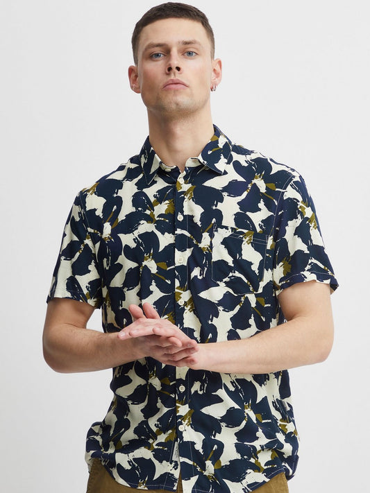 BLEND Kurzarmhemd Herren Regular Fit Viskose gemustert