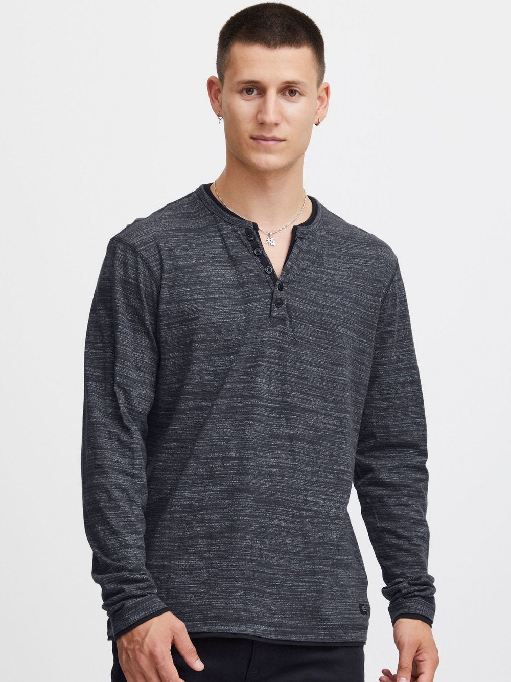 BLEND Langarmshirt Herren Baumwolle meliert