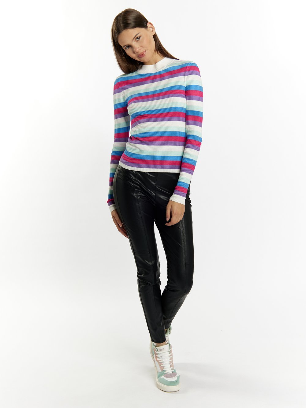 MyMo Rippstrickpullover Damen Viskose gestreift