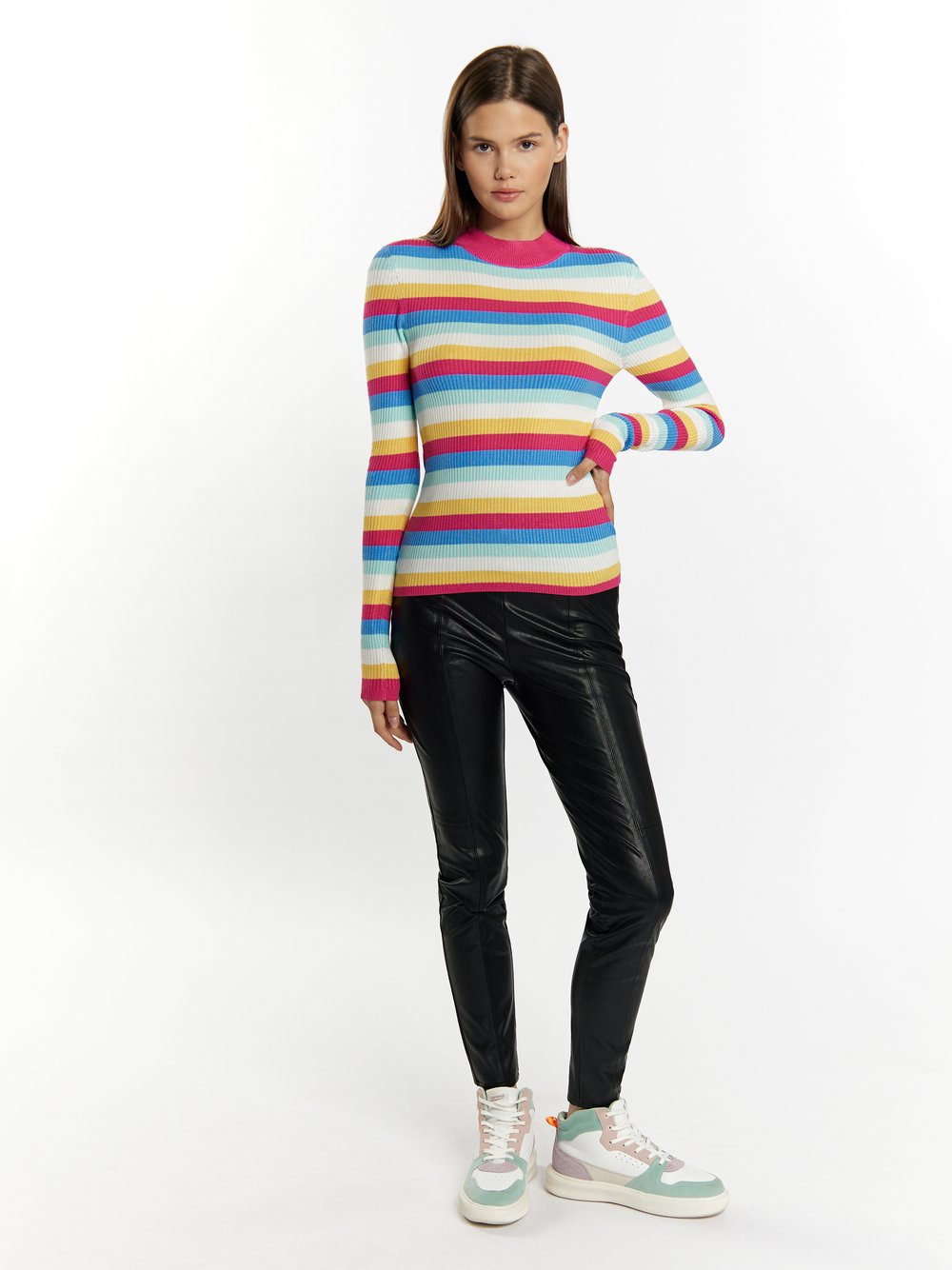 MyMo Rippstrickpullover Damen Viskose gestreift