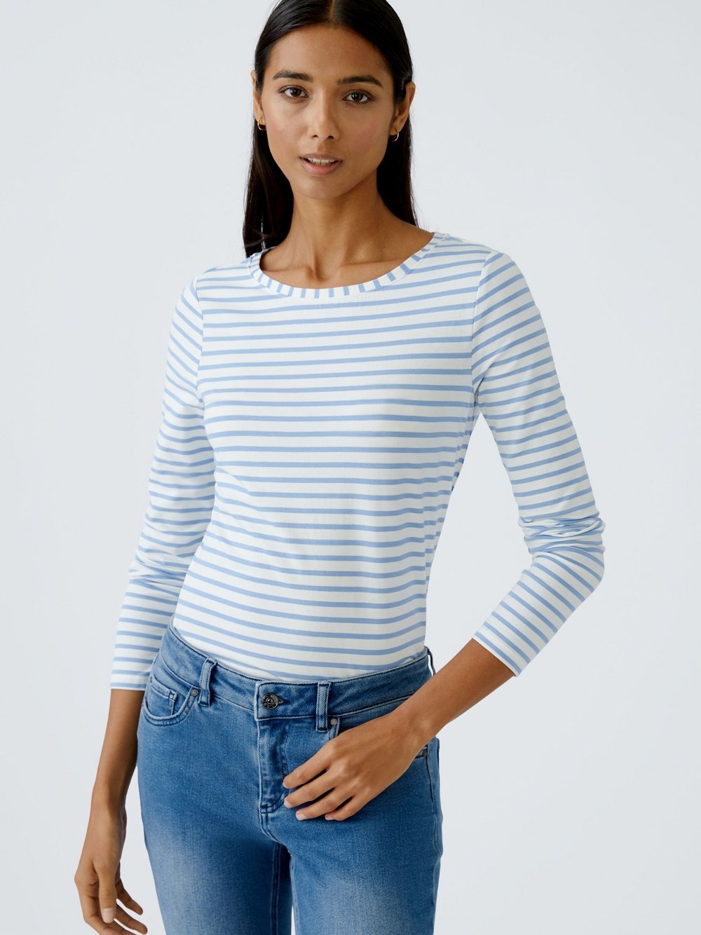 Oui Langarmshirt Damen Baumwolle gestreift