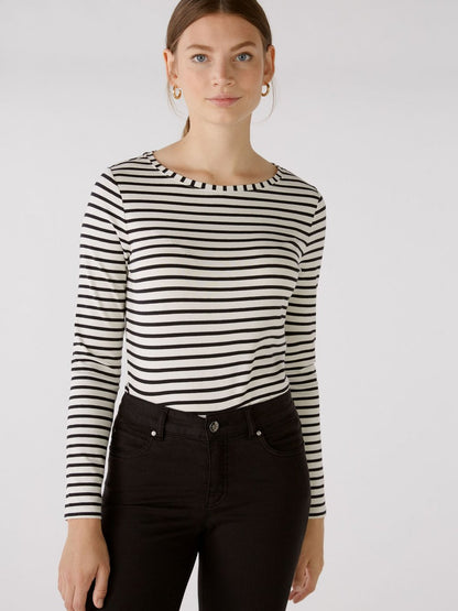 Oui Langarmshirt Damen Baumwolle gestreift