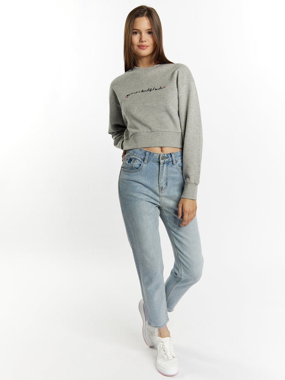 MyMo Sweatshirt kurz Damen Baumwolle meliert