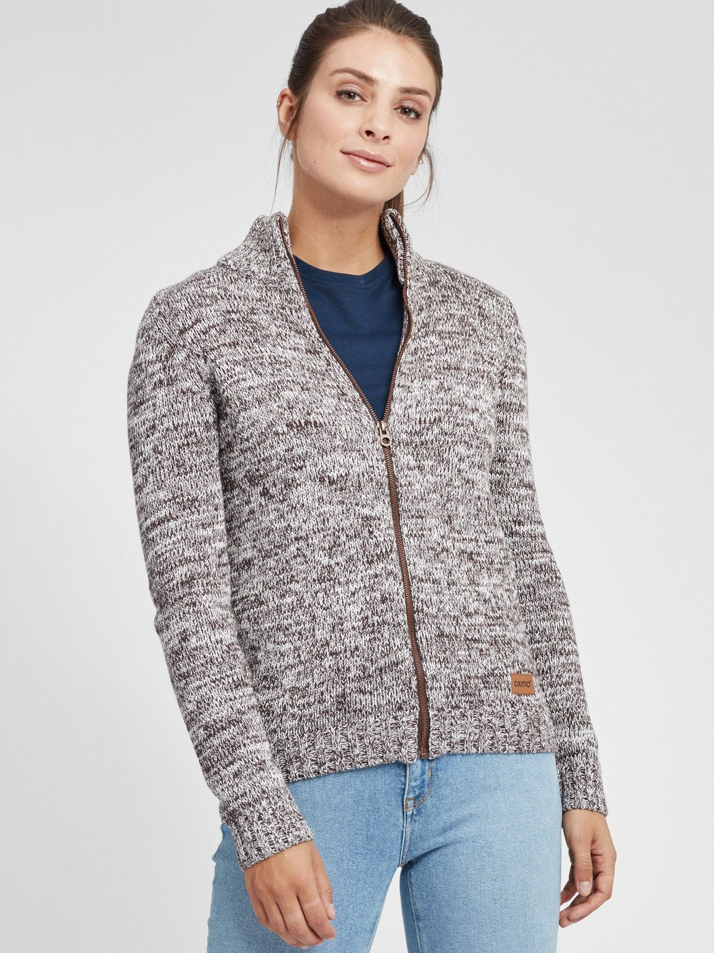 OXMO Strickjacke Damen Baumwolle gemustert