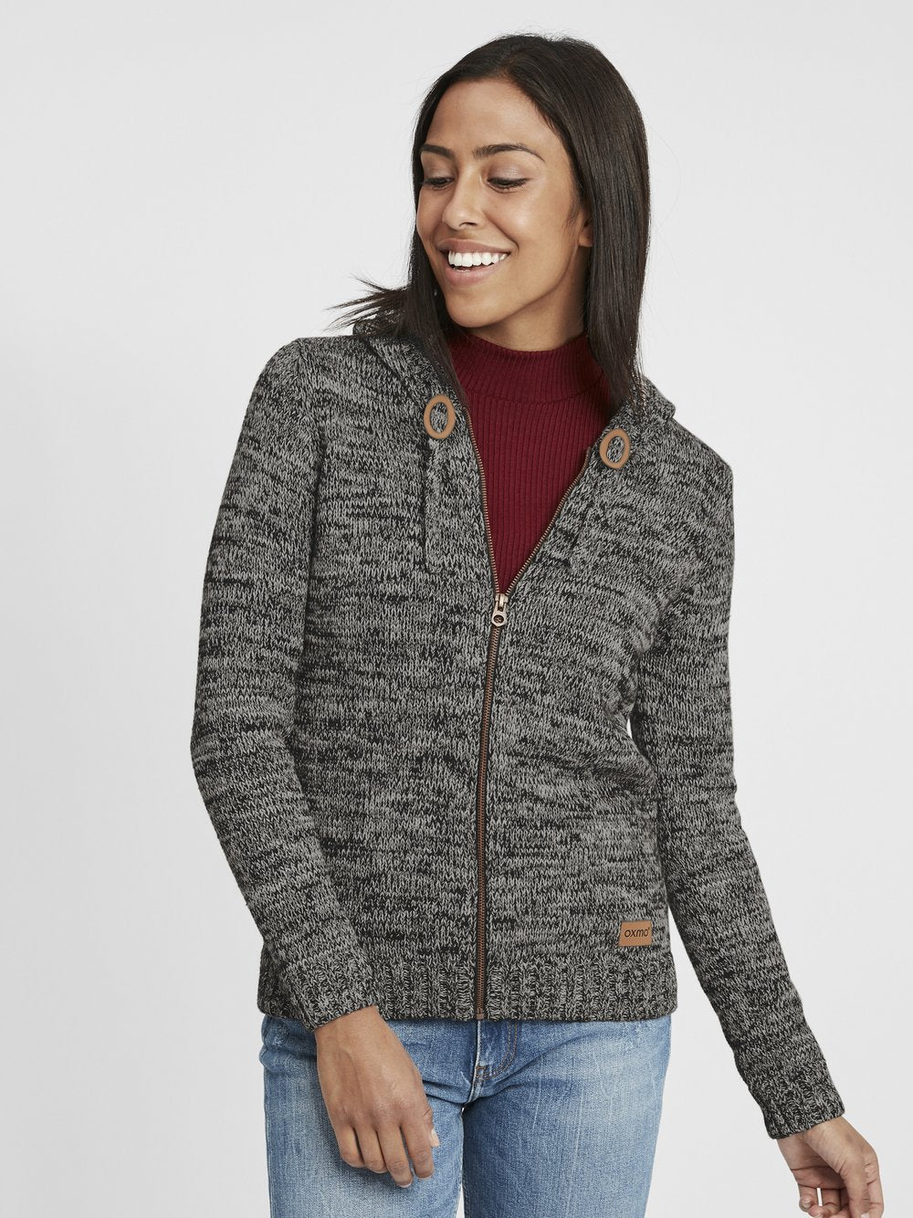 OXMO Strickjacke Damen Baumwolle meliert