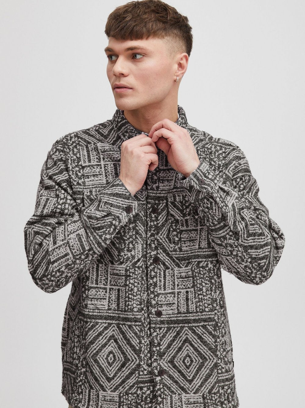 CASUAL FRIDAY Langarmhemd Herren Regular Fit Baumwolle gemustert