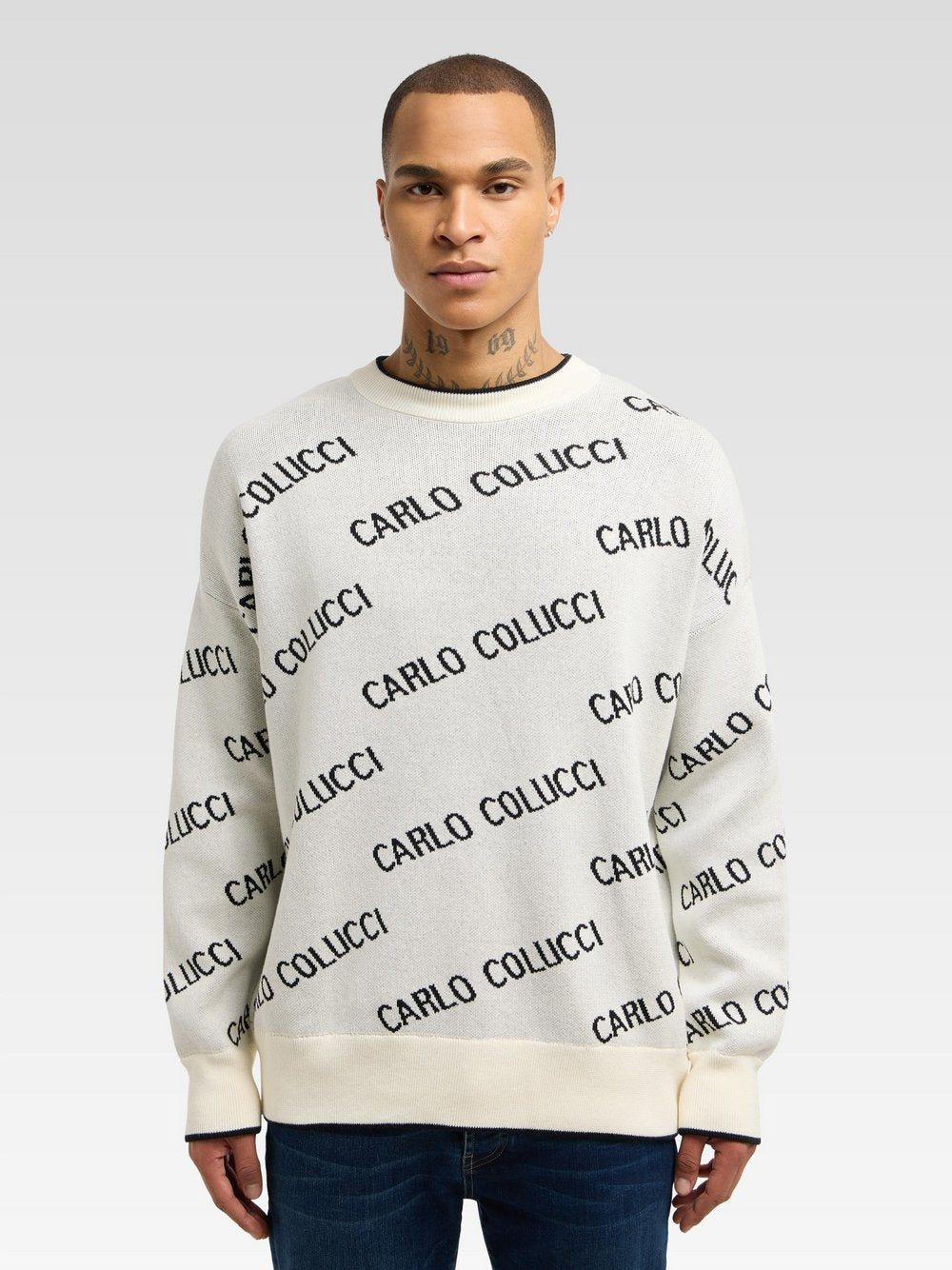 Carlo Colucci Strickpullover Herren Baumwolle bedruckt