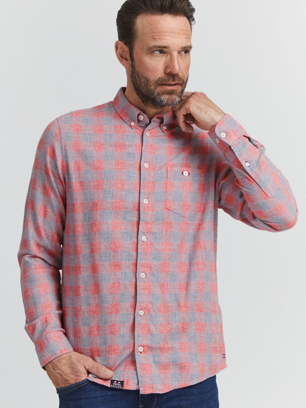 CASUAL FRIDAY Langarmhemd Herren Regular Fit Baumwolle gemustert