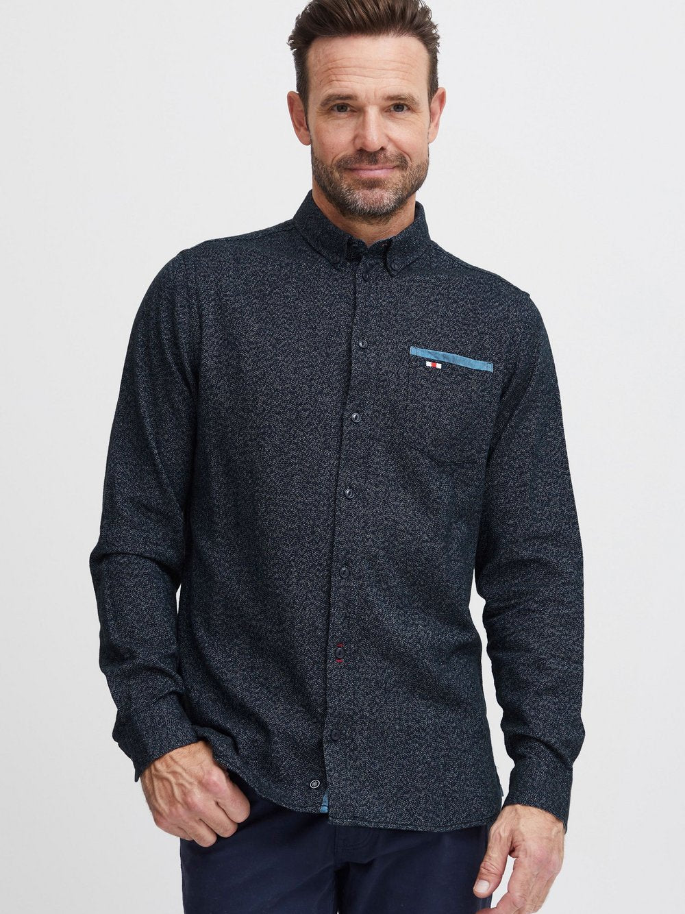 CASUAL FRIDAY Langarmhemd Herren Regular Fit Baumwolle gemustert