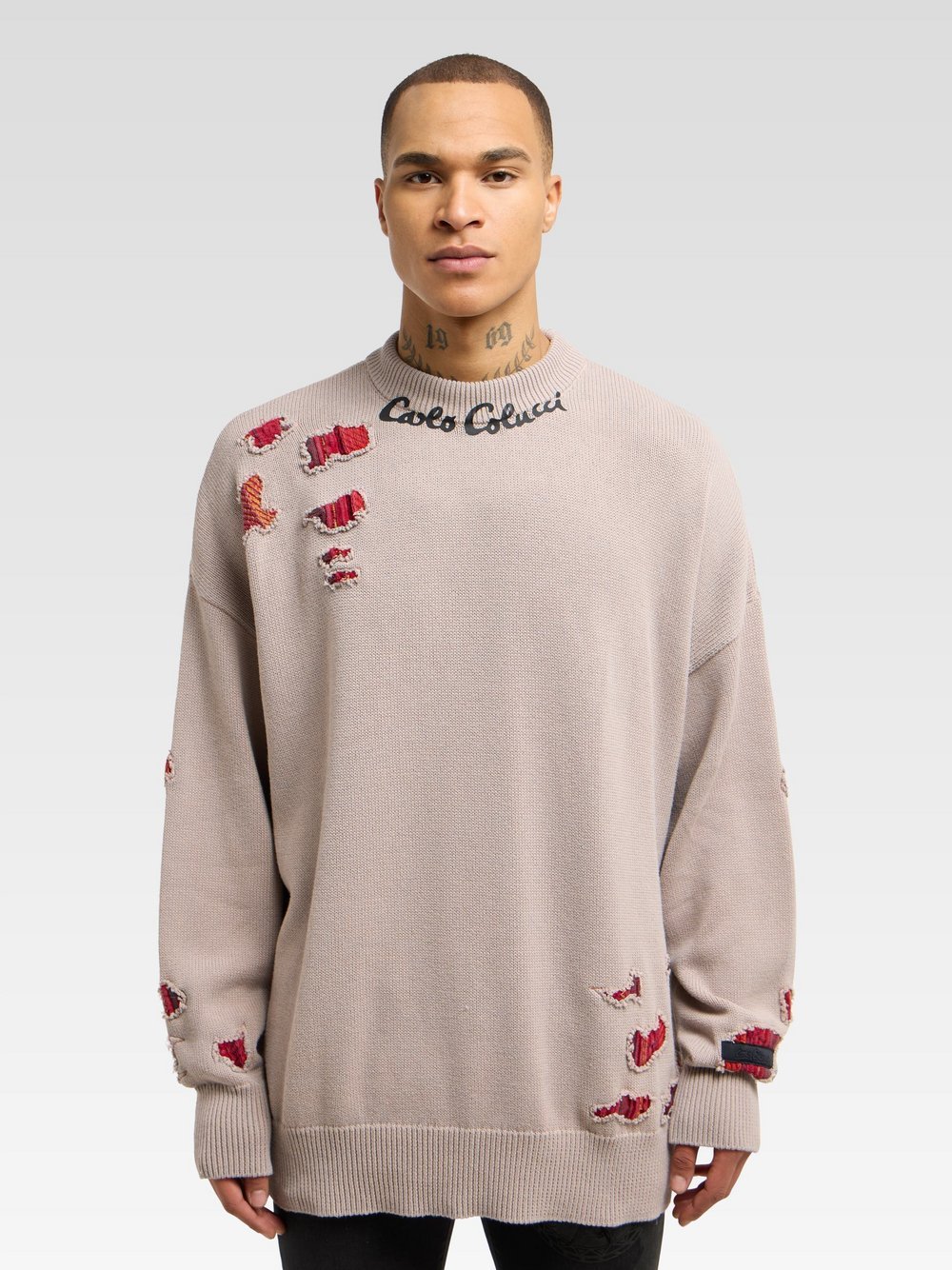 Carlo Colucci Strickpullover Herren Baumwolle bedruckt