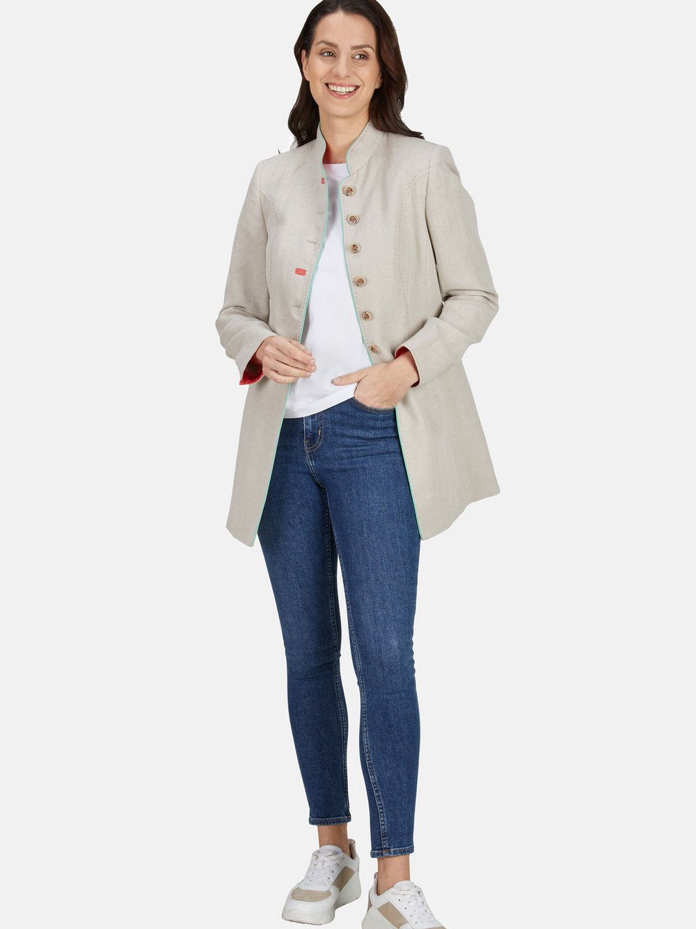 Label Blazer Damen Leinen