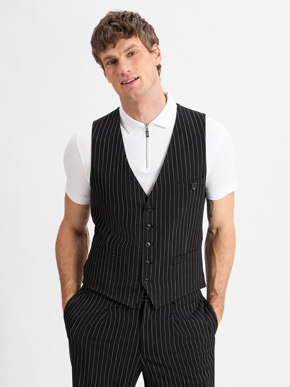 Finshley & Harding London Weste Herren Slim Fit gestreift