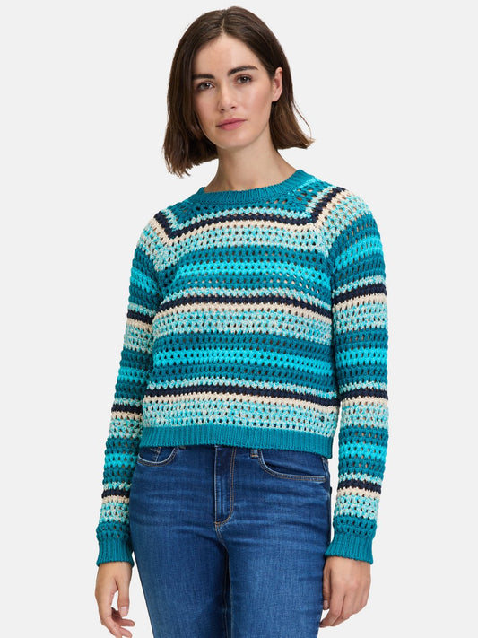 Betty & Co Lochstrick-Pullover Damen Baumwolle gestreift