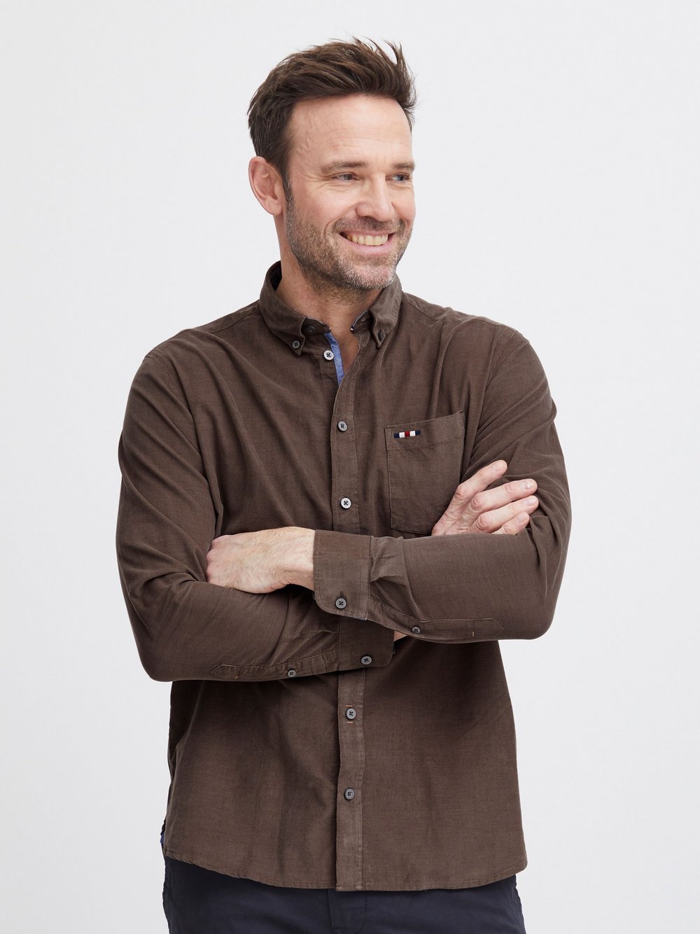 Solid Langarmhemd Herren Comfort Fit Baumwolle