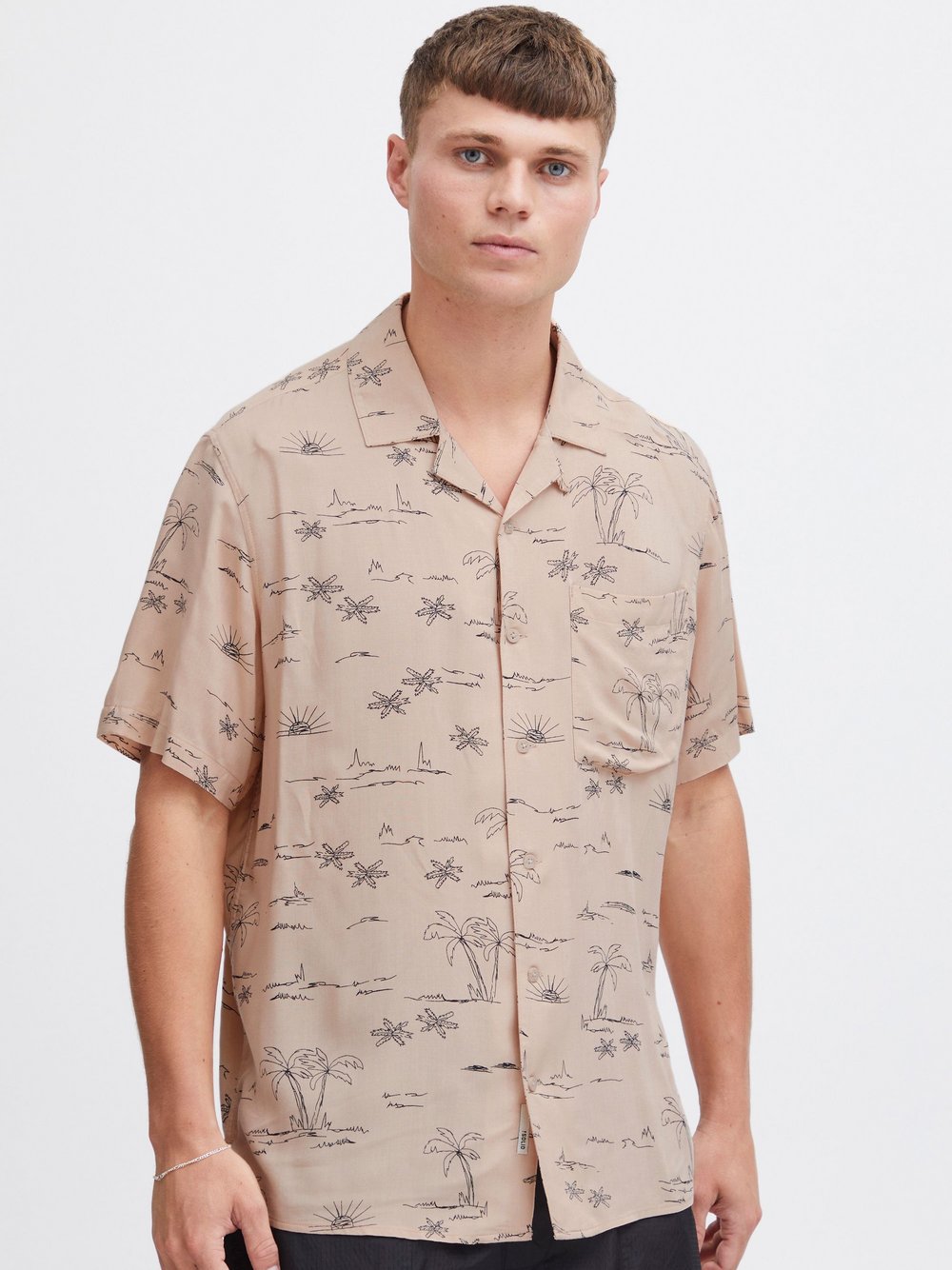 Solid Kurzarmhemd Herren Comfort Fit Viskose gemustert