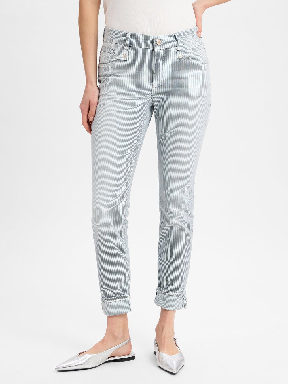 MAC Röhrenhose Damen Baumwolle gestreift