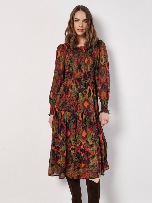 Apricot Midikleid Damen gemustert