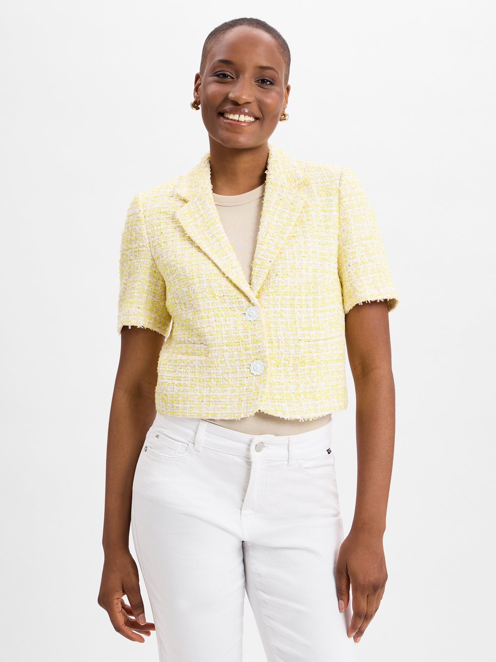 Rich & Royal Kurzarm-Bouclé-Kastenjacke Damen meliert