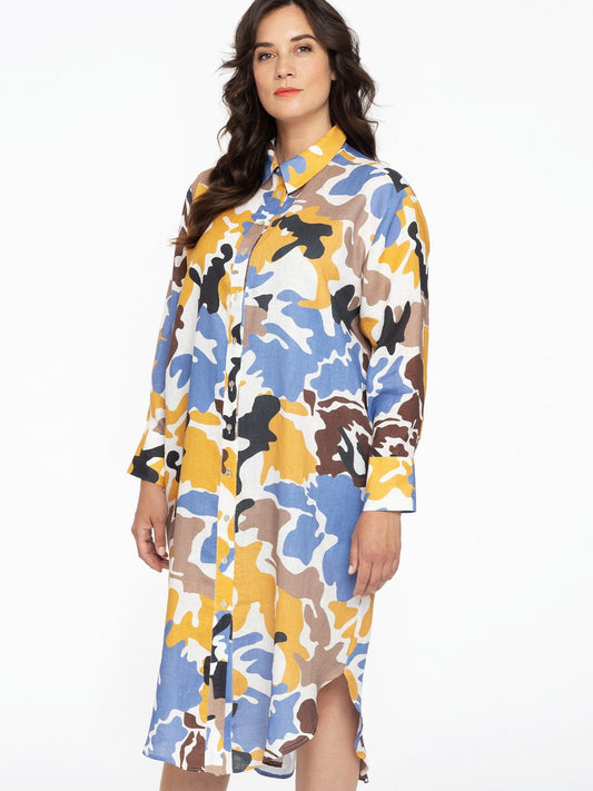 YOEK Bluse Damen Leinen bedruckt