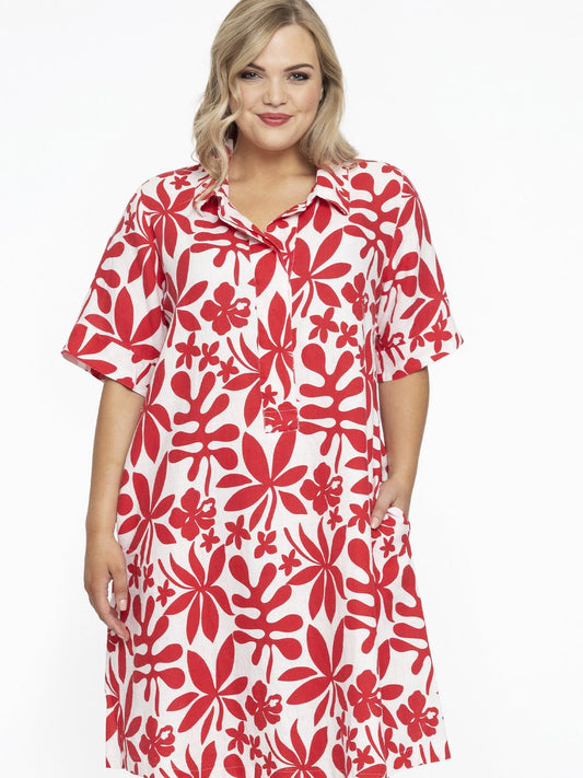 YOEK Kleid Damen Leinen bedruckt