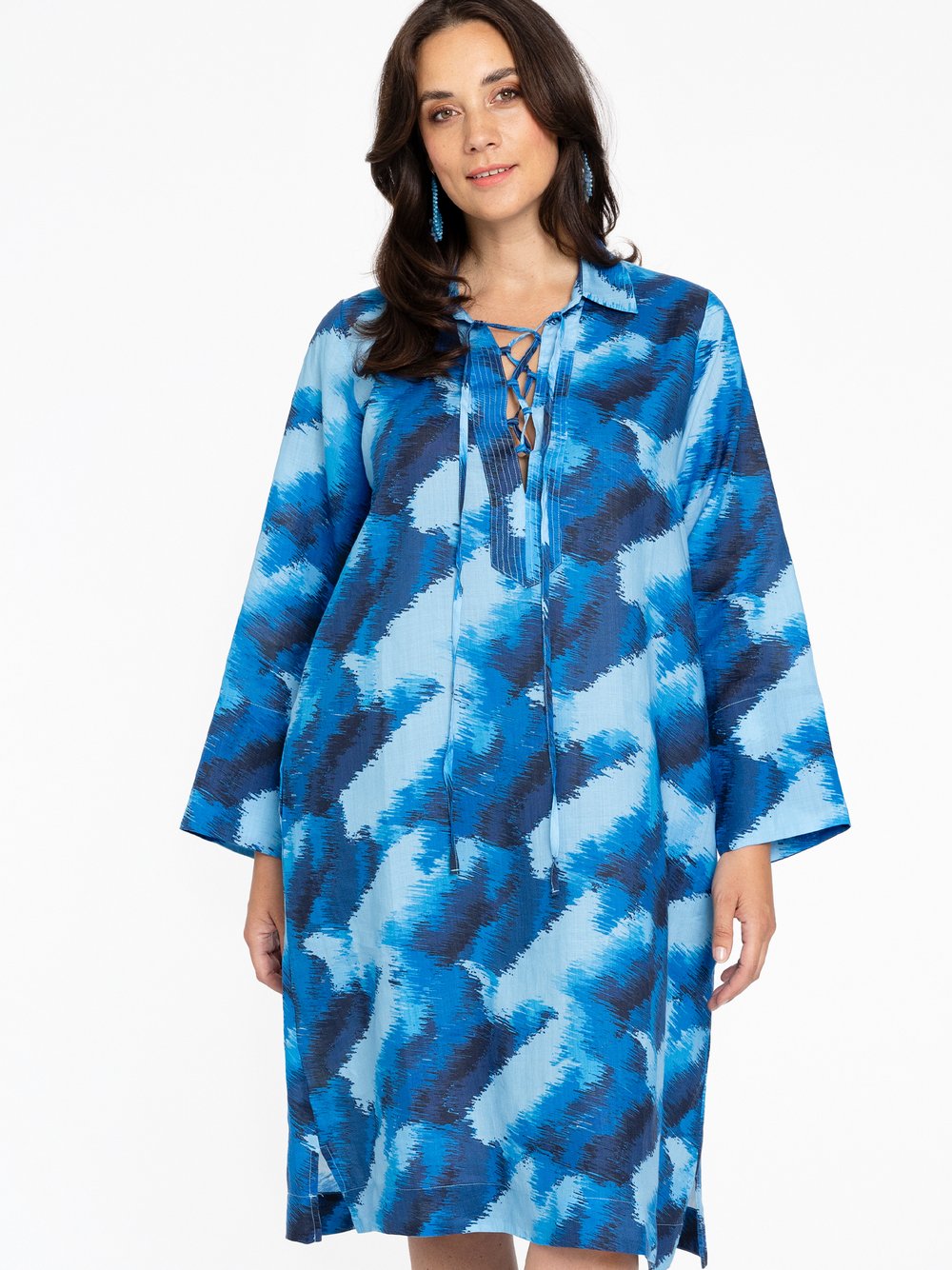 YOEK Kleid Damen Leinen gemustert