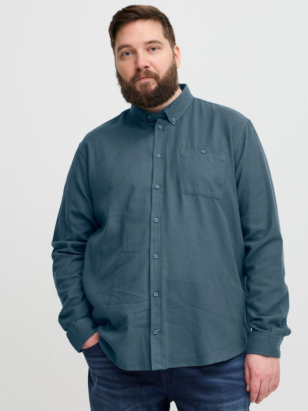 Solid Langarmhemd Herren Comfort Fit Baumwolle