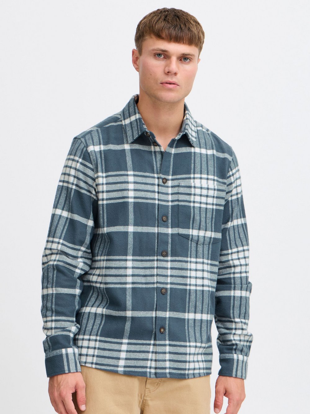 Solid Langarmhemd Herren Comfort Fit Baumwolle