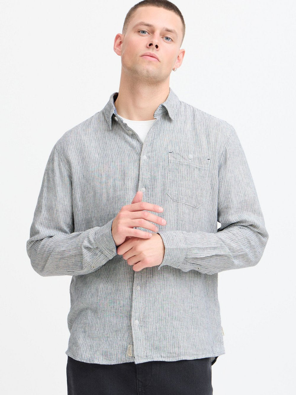 BLEND Langarmhemd Herren Regular Fit meliert