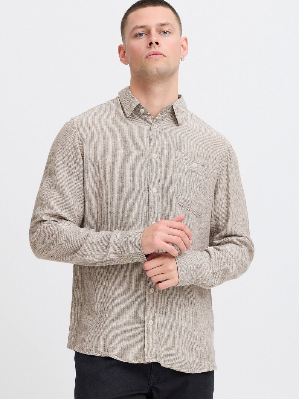 BLEND Langarmhemd Herren Regular Fit meliert