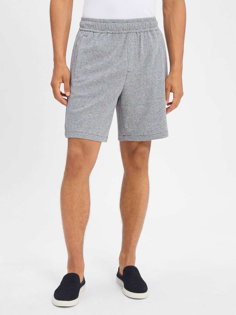 Nils Sundström Strick-Bermuda mit Leinen-Anteil Herren Baumwolle gemustert